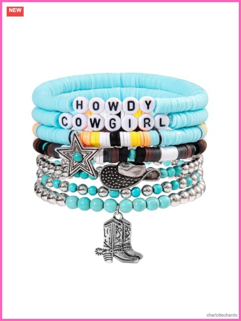 Cowgirl Beaded Stretch Stackable Bracelets Hat Boot Star Charms Western Jewelry